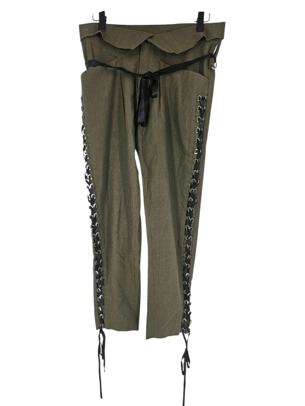 Ronny Kobo Olive Linen Leather Cori Safari Green Cropped Pants